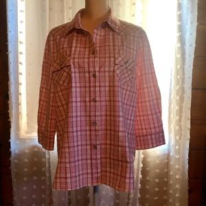 CAbi Red/Pink Plaid Western Shirt XL